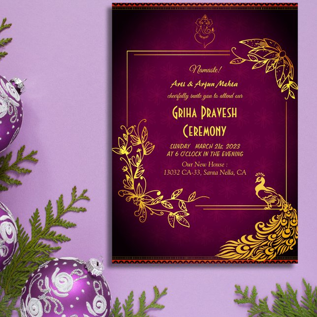 Invitation Maison hindou Réchauffement Griha Pravesh Golden P (Créateur téléchargé)