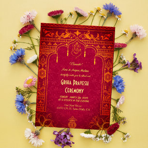 Invitation Maison hindou Réchauffer Griha Pravesh Golden Gane