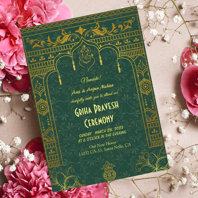 Invitation Maison hindou Réchauffer Griha Pravesh Golden Gane (Créateur téléchargé)