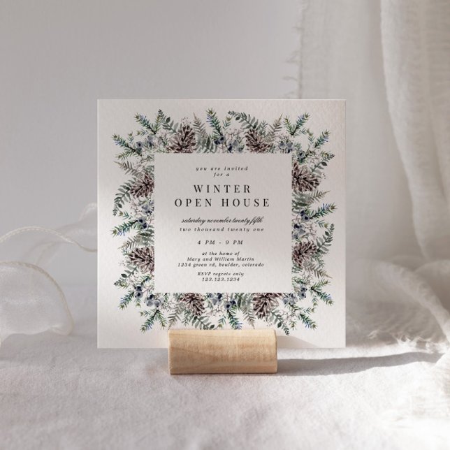 Invitation Maison Ouverte Carrée Élégante Pastel Hivernale (Créateur téléchargé)