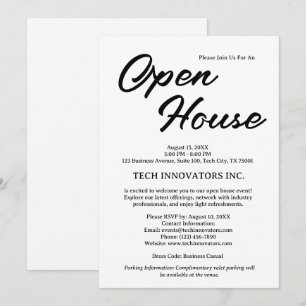 Invitation Maison ouverte d'affaires moderne noir et blanc