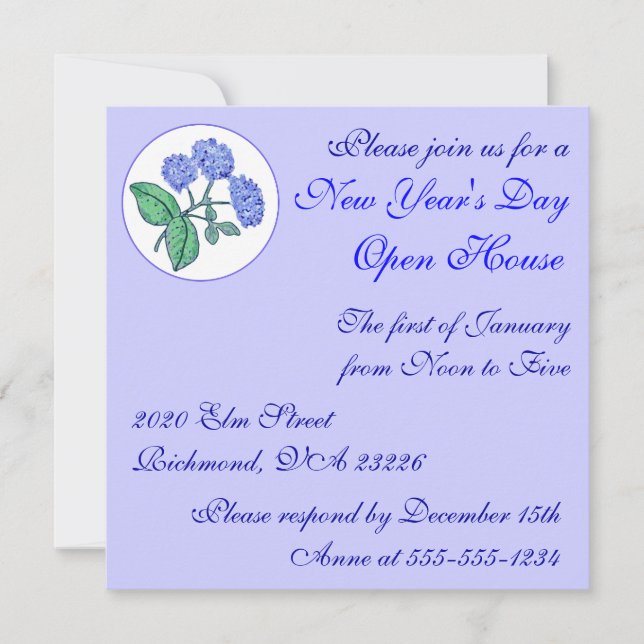 Invitation Maison ouverte de la Nouvelle Année de l'Hydrangea (Devant)