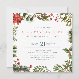 Invitation Maison ouverte de Noël à l'aquarelle Fête des Fête