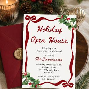 Invitation Maison Ouverte de Noël Arc en Ruban Rouge Coquette