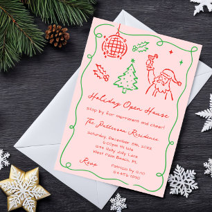 Invitation Maison ouverte de Noël au dessin fantaisiste à mai