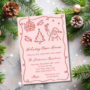 Invitation Maison ouverte de Noël aux gribouillis fantaisiste