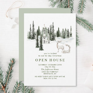 Invitation Maison ouverte de Noël classique Forêt d'hiver