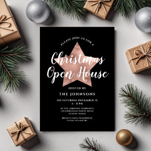 Invitation Maison Ouverte de Noël étoile élégante en or rose
