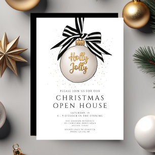 Invitation Maison ouverte de Noël festive noir et blanc