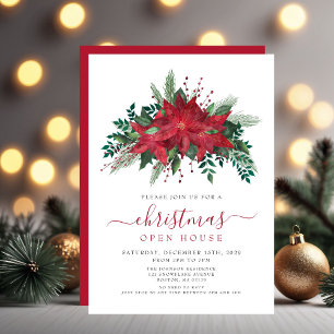 Invitation Maison ouverte de Noël florale poinsettia rouge él