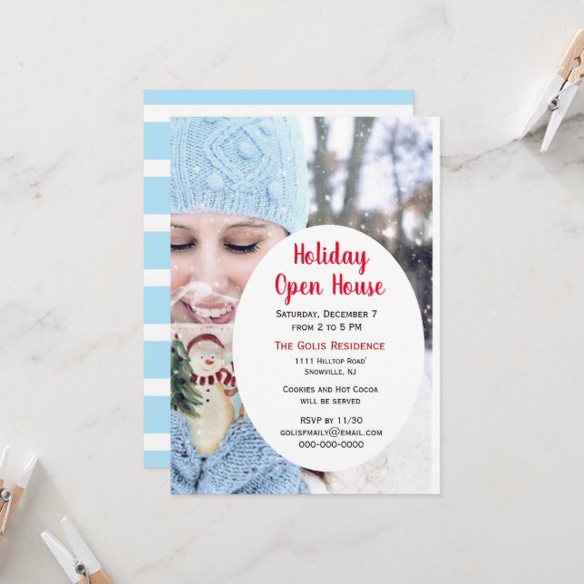 Invitation Maison ouverte de vacances / Fête de Noël (Devant/Arrière en situation)