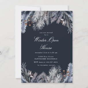 Invitation Maison ouverte d'hiver avec verdure bleue