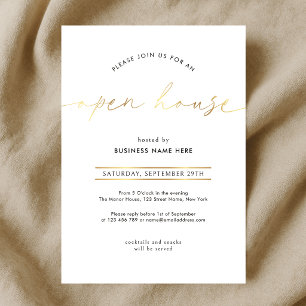 Invitation Maison ouverte élégante de faux or script