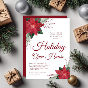 Invitation Maison ouverte festive élégante aux fleurs rouges