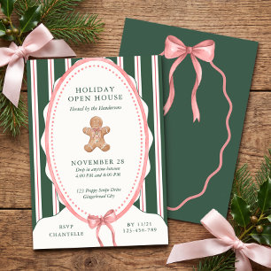 Invitation Maison Ouverte Gingerbread à Rayures Vertes Prépa