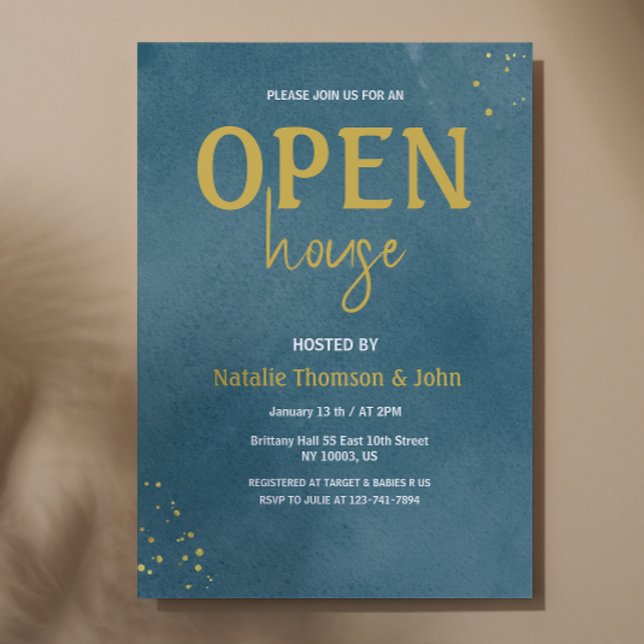 Invitation Maison Ouverte Navy Blue Sprinkle Gold  (open House Navy Blue Sprinkle Gold Invitation )