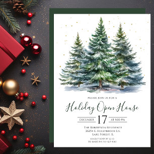 Invitation Maison ouverte pour les fêtes avec des arbres de p