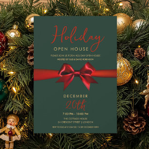 Invitation Maison ouverte pour les fêtes de Noël Ruban rouge 