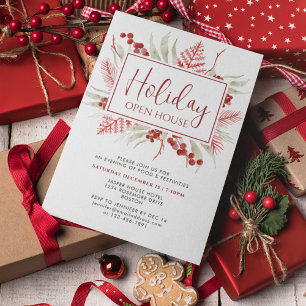 Invitation Maison ouverte Red White Winter Botanical Holiday