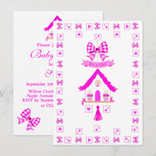 Invitation Maison rose personnalisée C'est une fille