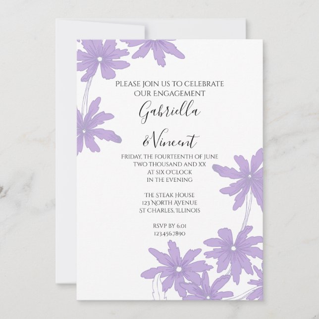 Invitation Maisonnettes violettes sur la White Engagement Par (Devant)