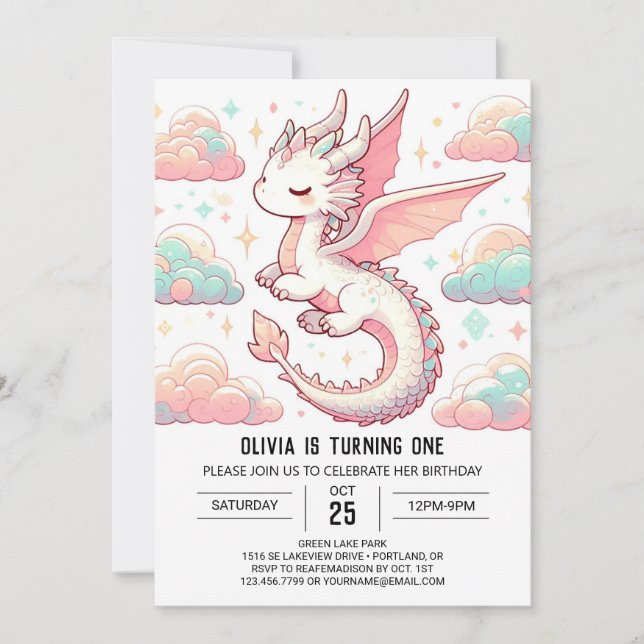 Invitation Majestic Adorable Dragon 1er anniversaire (Devant)