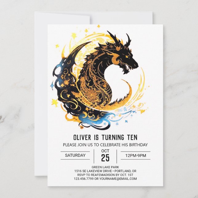 Invitation Majestic Dragon pour enfants fête d'anniversaire (Devant)