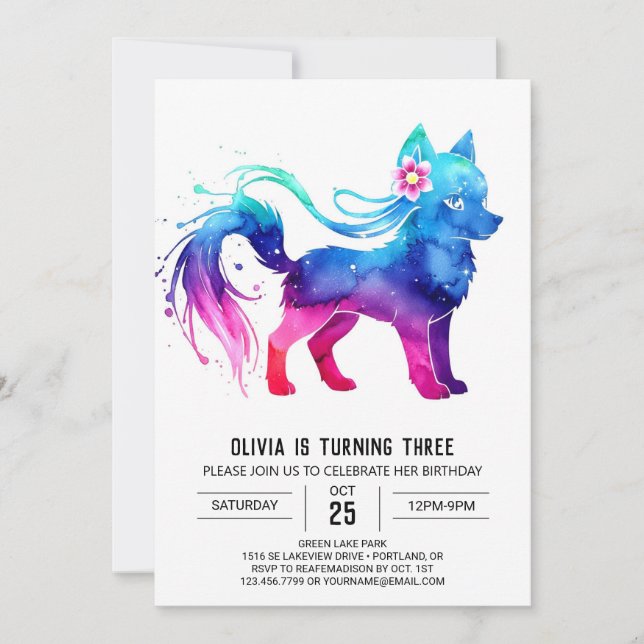 Invitation Majestic Little Wolf Digital Girl Anniversaire (Devant)