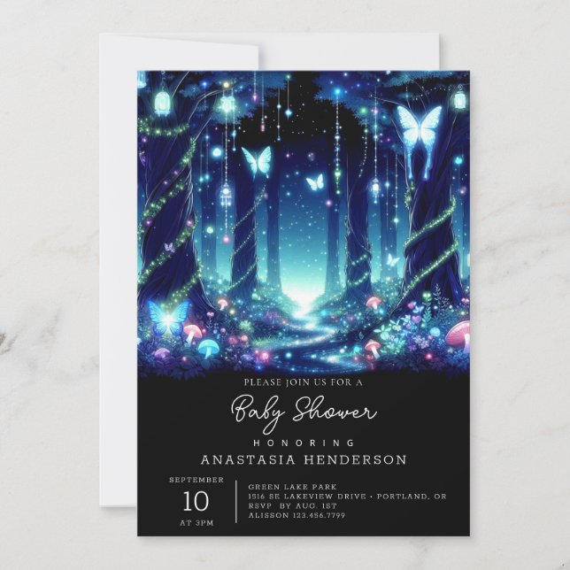 Invitation Majestic Whimsical Enchanted Forest Baby shower (Devant)