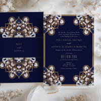 Majestueux mariage floral bleu et or de minuit