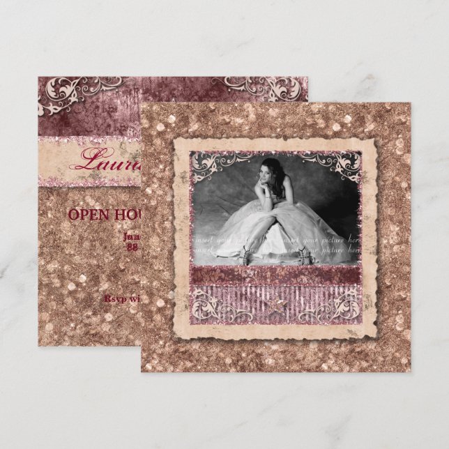 Invitation Major de promotion diplômé Noël Rose Or étoile (Devant / Derrière)