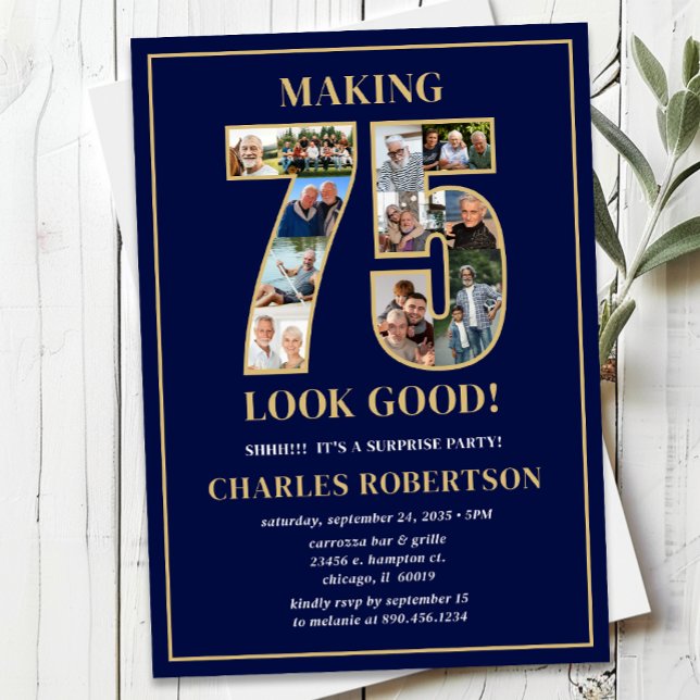 Invitation Making 75 Look Good Photo Surprise Birthday (Créateur téléchargé)