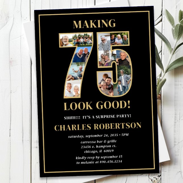 Invitation Making 75 Look Good Photo Surprise Birthday (Créateur téléchargé)
