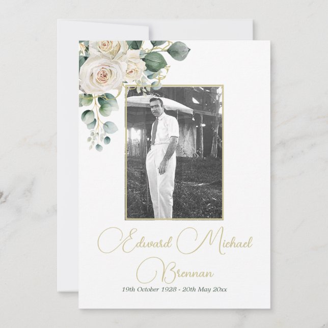Invitation Male Funeral Memorial Photo florale élégant (Dos)