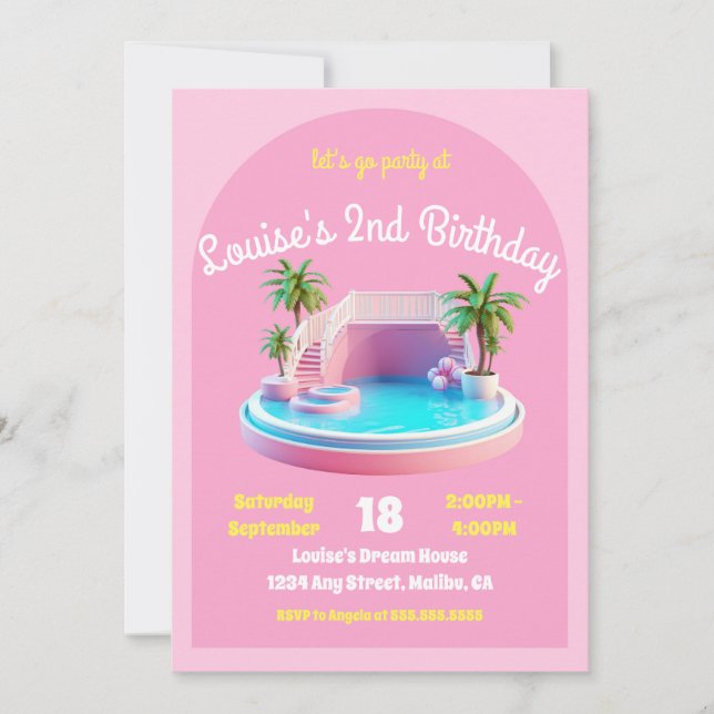 Invitation Malibu Beach Doll Retro Anniversaire Pool Party (Devant)