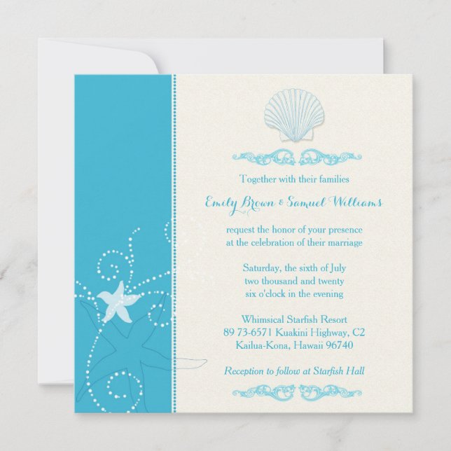 Invitation Malibu Blue Sea Shell Beach Wedding (Devant)