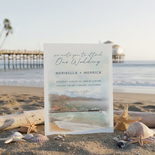 Invitation Malibu | California Beach Watercolor Mariage (Créateur téléchargé)