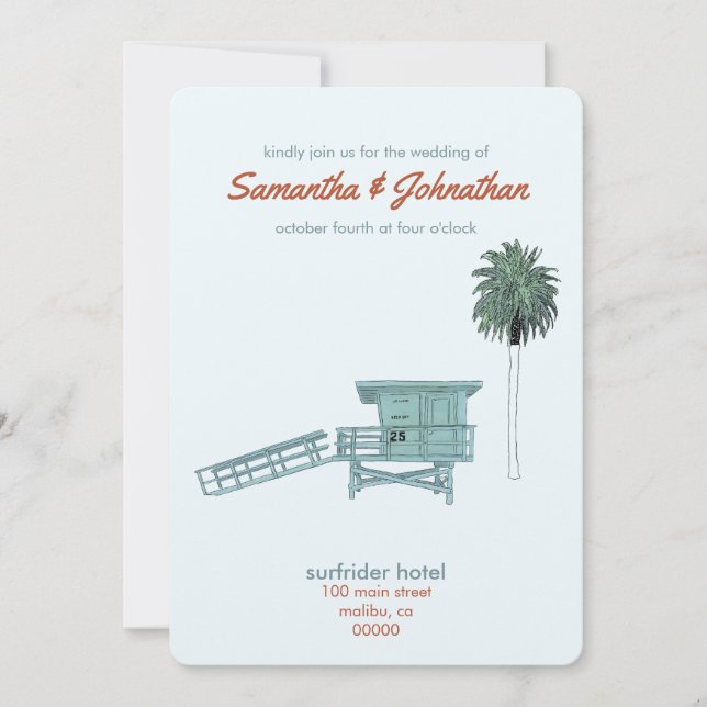 Invitation Malibu, mariage de Californie (Devant)
