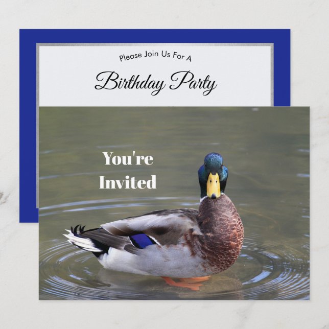 Invitation Mallard Duck Drake Water Photo Anniversaire (Devant / Derrière)