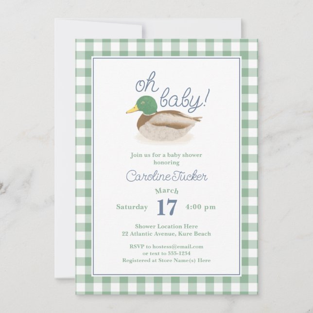 Invitation Mallard Duck OH BÉBÉ Pays Baby shower de chasse (Devant)