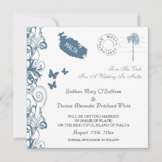 Invitation Malte Sauvegarder la date en bleu de Malte