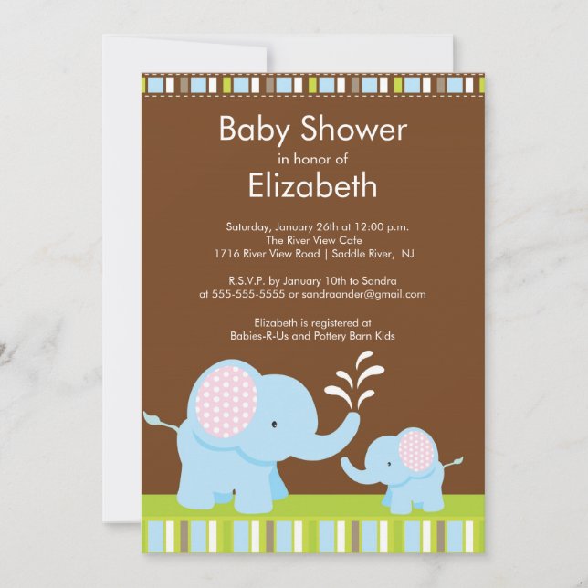 Invitation Mama & Baby Elephant Baby shower garçon ou fille (Devant)