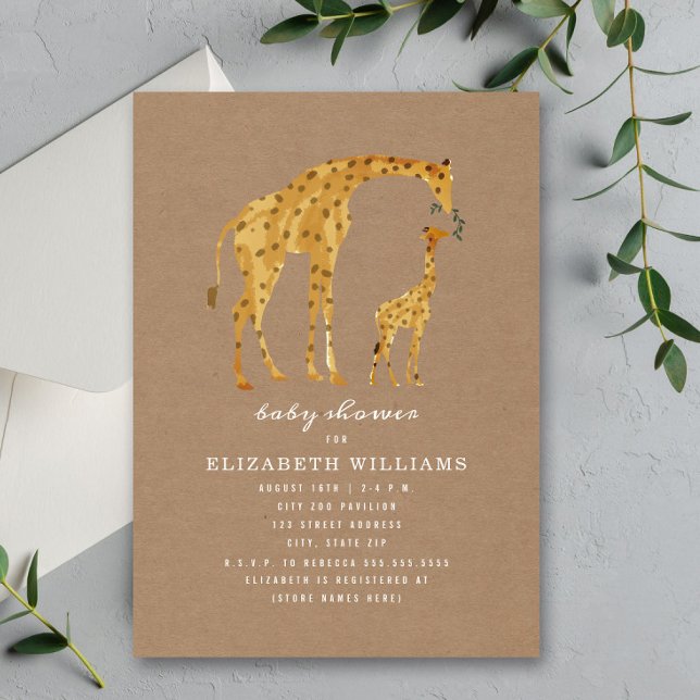 Invitation Mama & Baby Giraffe Cardstock Baby shower neutre (Créateur téléchargé)