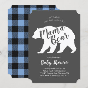 Invitation Mama Bear Lodge Baby shower Blue Plaid Boy