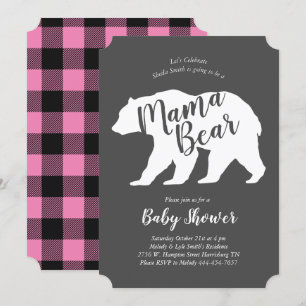 Invitation Mama Bear Lodge Baby shower Rose Plaid Girl