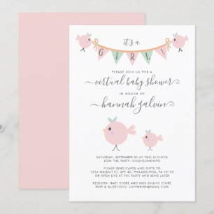 Invitation Mama Bird Chick Rose Virtual Baby Girl Douche