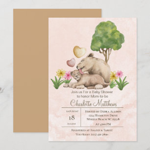 Invitation Mama et bébé Lion Jungle Baby shower Sarfari