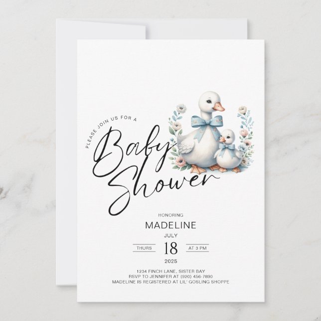 Invitation Mama Goose et Gosling Baby shower (Devant)