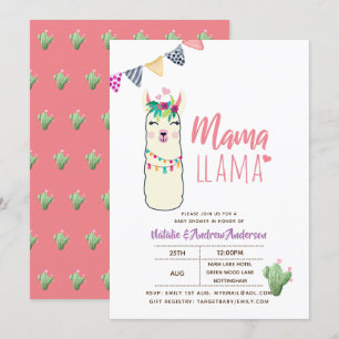 Invitation Mama Llama Baby shower Fiesta Cactus Cute Girls