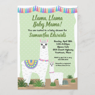 Invitation Mama Llama et le Baby shower à points Polka verts 